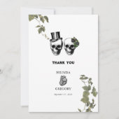 Til Death Gothic Heart Floral Skulls Wedding Dankeskarte (Vorderseite)