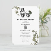 Til Death Gothic Heart Floral Skulls Wedding Einladung (Stehend Vorderseite)