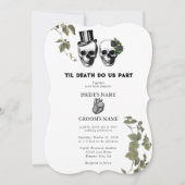 Til Death Gothic Heart Floral Skulls Wedding Einladung (Vorderseite)