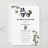 Til Death Gothic Heart Floral Skulls Wedding Einladung (Vorderseite)