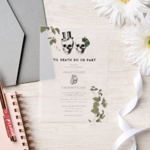 Til Death Gothic Heart Floral Skulls Wedding Pergament Einladungen