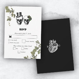 Til Death Gothic Heart Floral Skulls Wedding RSVP Karte