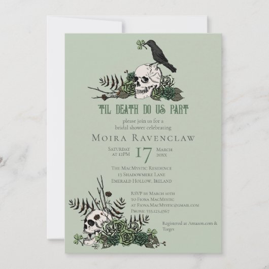 Til Death Gothic Irish Floral Skull Brautparty Einladung (Vorderseite)
