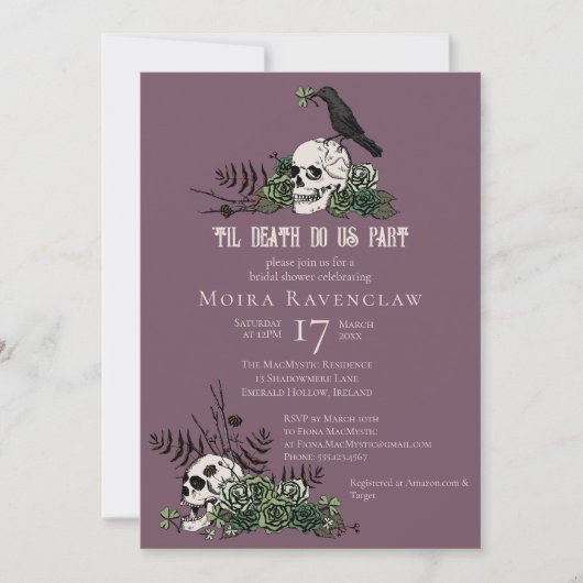 Til Death Gothic Irish Floral Skull Brautparty Einladung (Vorderseite)
