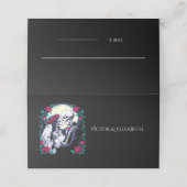 Til Death Gothic Skeleton Couple Pink Rose Wedding Platzkarte (Außenseite Aufgefaltet)