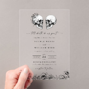 Til Death Gothic Skull Dark Black Floral Wedding Acryleinladungen