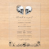 Til Death Gothic Skull Dark Black Floral Wedding Acryleinladungen (Vorderseite)