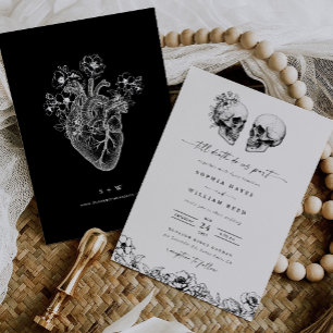 Til Death Gothic Skull Dark Black Floral Wedding Einladung