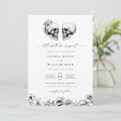 Til Death Gothic Skull Dark Black Floral Wedding Einladung (Stehend Vorderseite)
