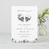 Til Death Gothic Skull Floral Foto Hochzeit Save The Date (Stehend Vorderseite)