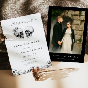 Til Death Gothic Skull Foto Black Floral Wedding Einladung