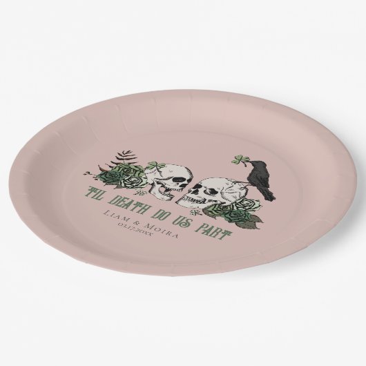 Til Death Gothic St Patricks Day Floral Skull Pappteller (Schrägansicht)