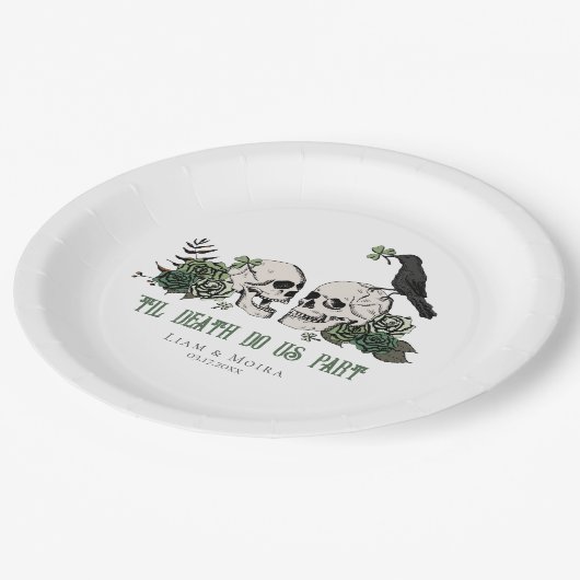 Til Death Gothic St Patricks Day Floral Skull Pappteller (Schrägansicht)