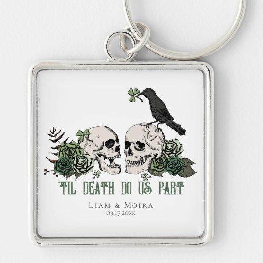 Til Death Gothic St Patricks Day Floral Skull Schlüsselanhänger (Vorne)