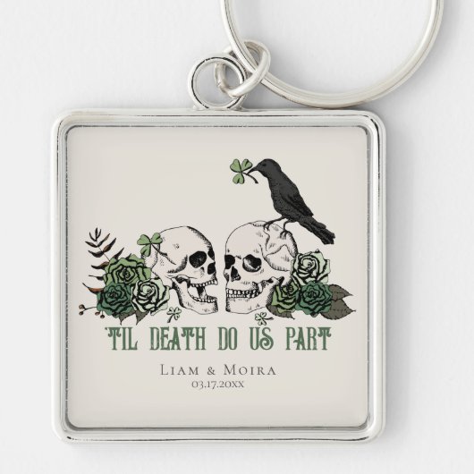 Til Death Gothic St Patricks Day Floral Skull Schlüsselanhänger (Vorne)