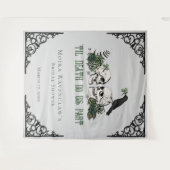 Til Death Green Mr. and Mrs Skulls Green Rose Wandteppich (Vorderseite (Horizontal))