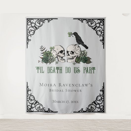 Til Death Green Mr. and Mrs Skulls Green Rose Wandteppich (Vorderseite)