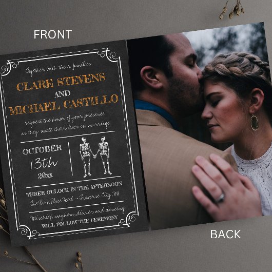 Til Death Halloween Skeleton Orange Black Wedding Einladung