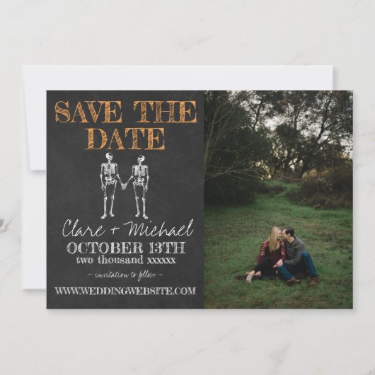 Til Death Halloween Skeleton Orange Save the Date (Vorderseite)