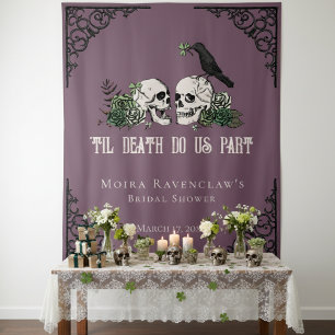 Til Death Lila Mr. and Mrs Skulls Green Rose Wandteppich