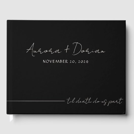 Til Death Minimal Black Wedding Guest Book Gästebuch (Vorderseite)