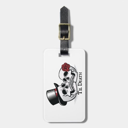 Til Death Mr. und Mrs. Wedding Skulls Gepäckanhänger (Vorderseite vertikal)