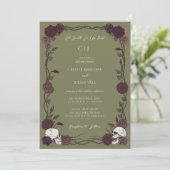 Til Death Olive Green Gothic Rose Wedding Einladung (Stehend Vorderseite)