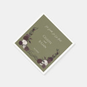 Til Death Olive Green Gothic Skull & Rose Wedding Serviette (Ecke)