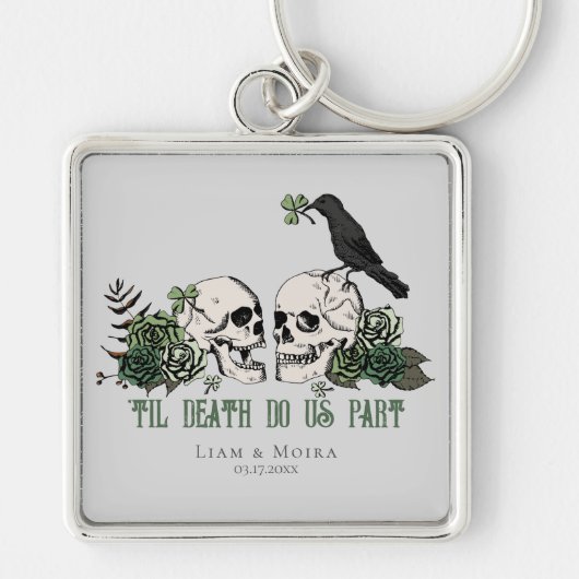Til Death Romantic Goth Green Floral Skull Schlüsselanhänger (Vorne)
