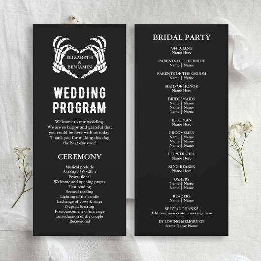 Til Death Skeleton Black Long Wedding Program