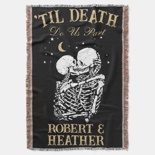 Til Death Skeleton Goth Wedding Decke Personalisie (Vorderseite Vertikal)