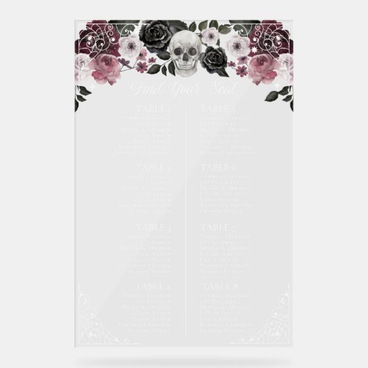Til Death Skeleton Gothic Wedding Seating Chart Acrylschild (Vorderseite)