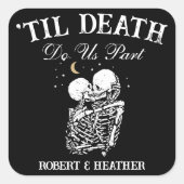 Til Death Skeleton Lovers Tarot Card Goth Wedding Quadratischer Aufkleber (Vorderseite)