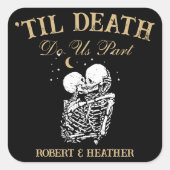 Til Death Skeleton Lovers Tarot Card Goth Wedding Quadratischer Aufkleber (Vorderseite)
