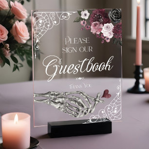 Til Death Watercolor Skeleton Hand Guestbook Acrylschild