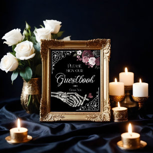 Til Death Watercolor Skeleton Hand Guestbook Poster
