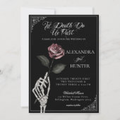 Til Death Watercolor Skeleton Rose Gothic Wedding Einladung (Vorderseite)