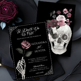 Til Death Watercolor Skeleton Rose Gothic Wedding Einladung