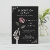 Til Death Watercolor Skelett Rose Gothic Wedding Einladung (Stehend Vorderseite)