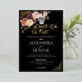 Til Death Watercolor Skull Herbstgotische Hochzeit Folieneinladung (Stehend vorne)