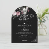 Til Death Watercolor Skull Rose Gothic Wedding Einladung (Stehend Vorderseite)