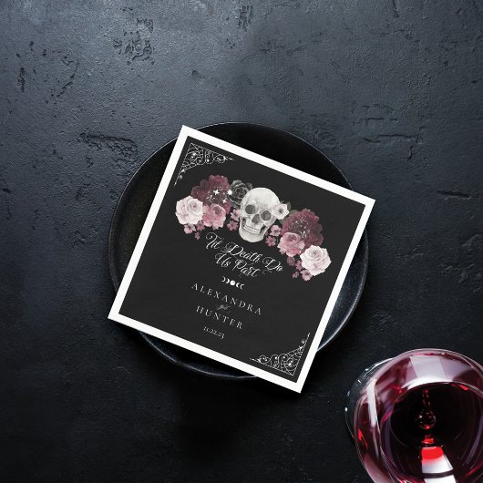 Til Death Watercolor Skull Rose Gothic Wedding Serviette
