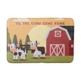 Til the Cows Come Home Two Cows Red Barn Sunrise Badematte