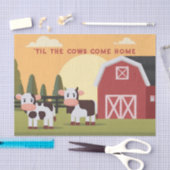 Til the Cows Come Home Two Cows Red Barn Sunrise Seidenpapier (Handwerk)