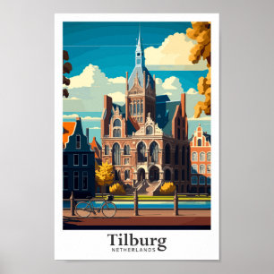 Tilburg Netherlands Travel Vintag Illustration Poster