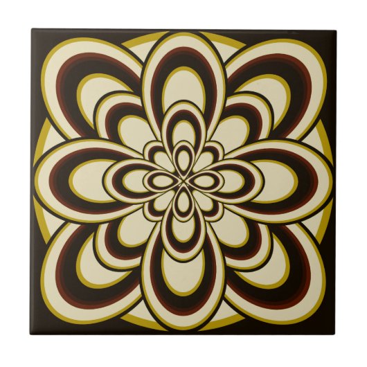 Tile, Abstrakte Blume 2, braune Chartreuse Tan Fliese (Vorderseite)