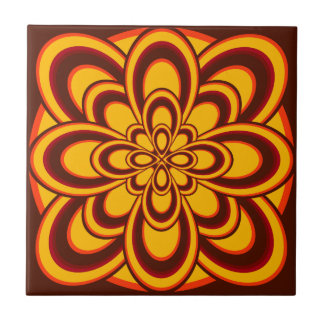 Tile, Abstrakte Blume 2, Orange Saffron Brown Fliese