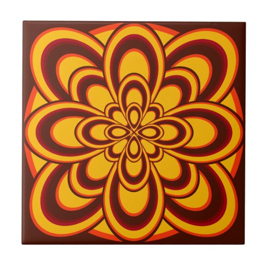 Tile, Abstrakte Blume 2, Orange Saffron Brown Fliese (Vorderseite)