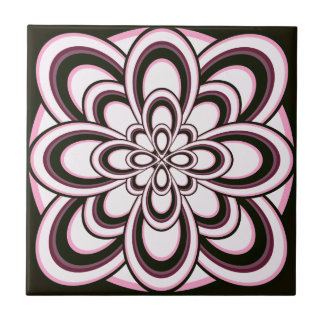 Tile, Abstrakte Blume 2, rosa Schwarz, Lila weiß Fliese