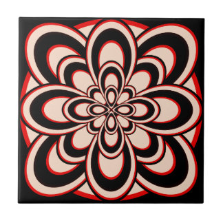 Tile, Abstrakte Blume 2, rot Schwarz-weiß Fliese